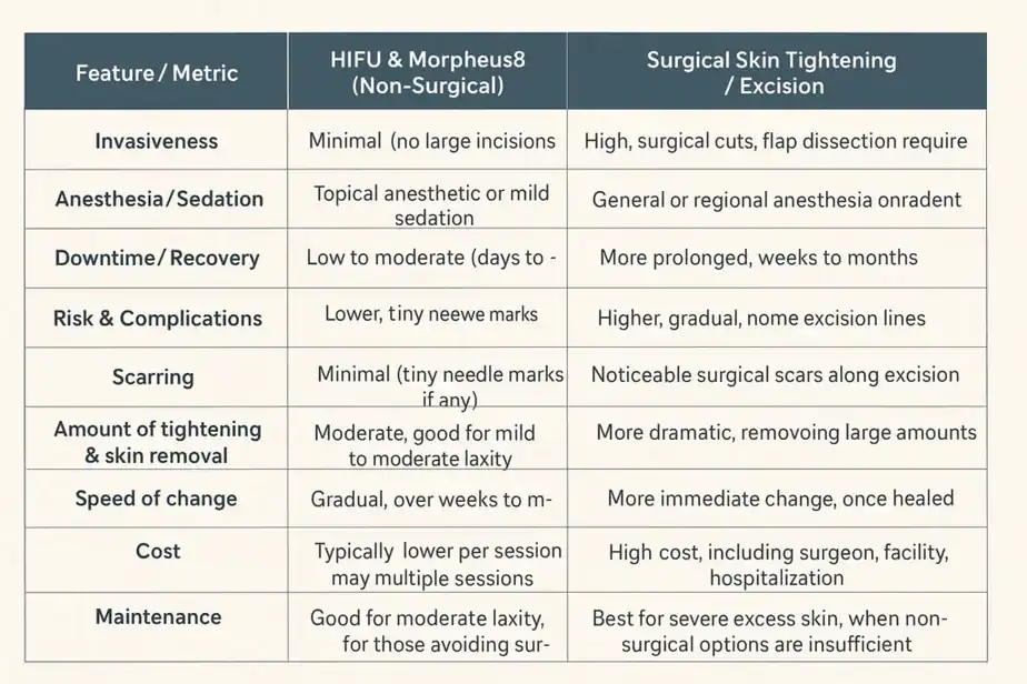 Table showing benefits of Lipo Freeze 2 U Lincolnshire treatments for skin tightening following weight loss injections.